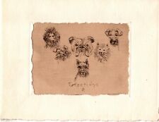 Leonard Borman - 6 Dogs Drypoint Christmas Card 3.5" x 4.5" 