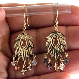 Gypsy Style Earrings Solid 14K Gold Dangling Chandelier Filigree Butterfly 1.5" - Picture 1 of 6