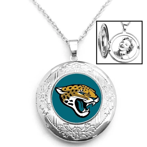 Jacksonville Jaguars Womens 925 Silver 20" Link Chain Necklace, Photo Locket D16 Cover