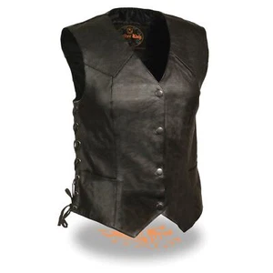 MILWAUKEE LEATHER WOMENS COWHIDE 1.2-1.3mm LEATHER VEST w/ SIDE LACES - SAFZ - Picture 1 of 2