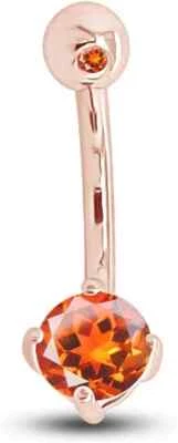 Body Piercing Belly Button Ring Simulated Birthstone 14K Rose Gold Plated Silver - Image 1 of 4