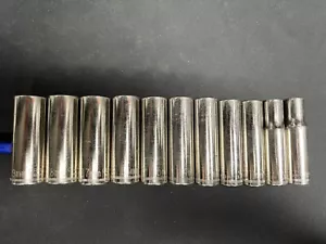 Vintage Craftsman USA Metric 3/8" 6pt Deep Socket Set 9-19mm Inverted G - Bild 1 von 7