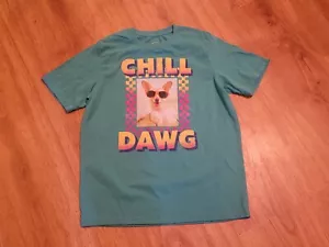 Aqua Blue Short Sleeve Chihuahua Design Boys Size XL 14/16 - Picture 1 of 1
