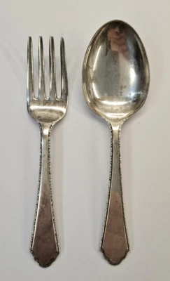 4" Baby Fork & 4 1/4" Baby Spoon William & Mary Sterling 1921 No Monos by Lunt - Image 1 of 4
