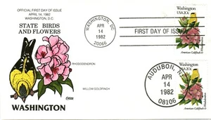 Collins handbemalt 1999 Vögel und Blumen Washington Rhododendron Goldenfinch - Bild 1 von 1
