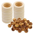 20Pcs 55mm Wood Rings and 50Pcs 20mm Brown Round Wooden Beads Set for DIY