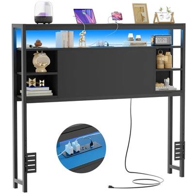 Twin Headboard with Storage, Headboards with Power Outlets and Smart LED Ligh... - Image 1 of 4