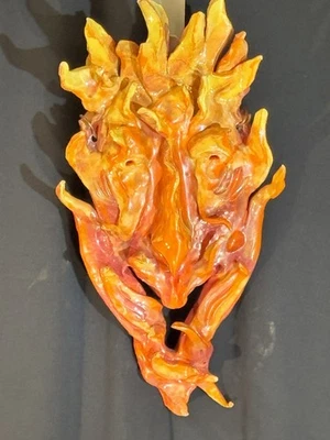 Rare Hand-Painted Ceramic Decorative Hanging Tribal Fire God  Mask Incredible Pc - Image 1 of 4