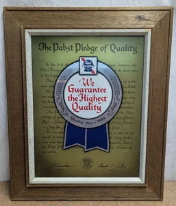 Insegna latta incorniciata vintage PABST BREWING CO Pledge of Quality nastro blu birra PBR - Foto 1 di 11