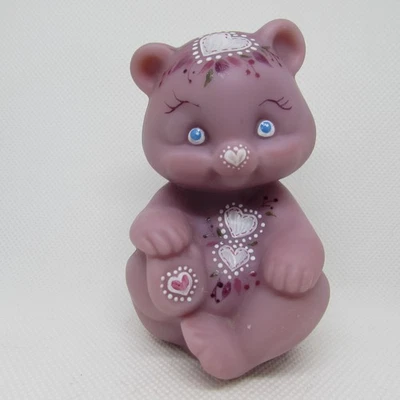 Fenton Raspberry OOAK MENDENHALL Hearts Hand Painted Sitting Bear 2019 W743 - Image 1 of 4