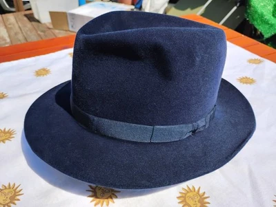 1940s Borsalino Colombo Italian Fedora 6 7/8- 7 (5 EU) Cobalt Blue Soft Felt - Image 1 of 4