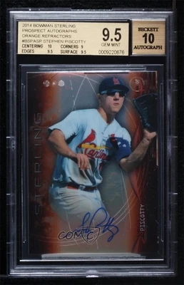 2014 Bowman Sterling Prospect Orange Refractor /75 Stephen Piscotty BGS 9.5 Auto - Image 1 of 2