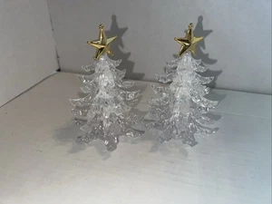 Lot Of 2 3D Acrylic Christmas Tree 4 1/2” Tall W/Gold Star Taiwan - Picture 1 of 5
