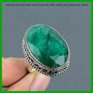 Natürlicher Sambischer Emrald 925 Silber Tochter Vintage Einfassung Statement Ring Schmuck - Bild 1 von 11