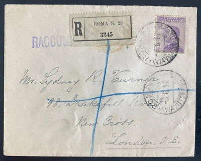 1914 Rome Italy Registered Cover To London England Red Wax Seal - Image 1 of 2