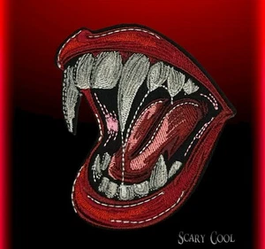New Mouth Fangs Vampire Lips Horror Embroidered Biker Iron On Patch - Picture 1 of 3