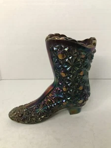 Vintage Fenton Black Amethyst Iridescent Carnival Glass Boot W/ Original Sticker - Picture 1 of 7