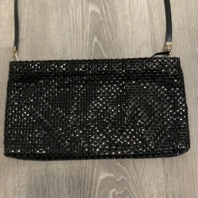Bolsa de mão vintage Whiting e Davis lantejoulas pretas noite dinheiro antigo - Imagem 1 de 4