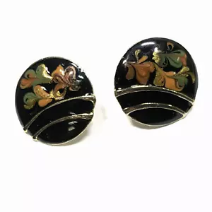 Pendientes Clip Floral Esmalte Negro Diseño Texturizado - Imagen 1 de 5