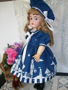 18" antikes Puppen Matrosen Kleid "Sandburgen" Vintage Marine Stoff Kestner - Bild 1 von 8