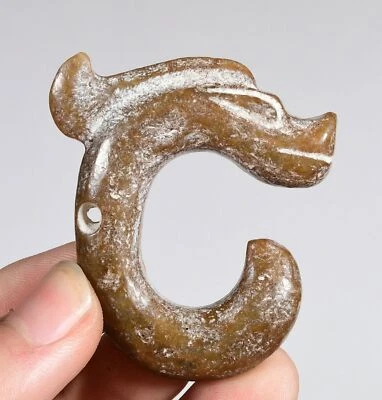 Colgante Amuleto Gou Gancho Largo Dragón Cerdo Jade Antiguo Culto Hongshan Chino 5CM Foto 1 de 4