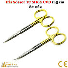 Tc Iris Scissors 4.5" Curved And Straight Dental Surgical Instruments Set Of 2