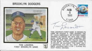 Tom Lasorda Autographed "First Brooklyn Dodger Game" Cachet   - Picture 1 of 1