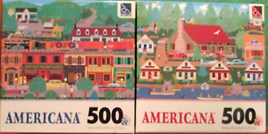 Lot of 2- Sure-Lox Americana 500 Piece Puzzles- Old Log Lodge & Green Valley