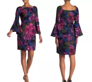 Trina Turk Damen knielanges festliches Kleid Blumenmuster Glockenärmel Größe 6 - Bild 1 von 3