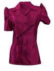 Satin Violet Red Half Sleeve Shirt Puff Sleeve Shirt/Blouse Top Casual Wear S80