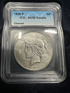 1926 S SILVER PEACE DOLLAR ICG AU50 DETAILS CLEANED - Picture 1 of 2