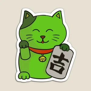 Grüne Maneki Neko japanische Glückskatze Vinylaufkleber 3x3,7" matt handgefertigt langlebig - Bild 1 von 2