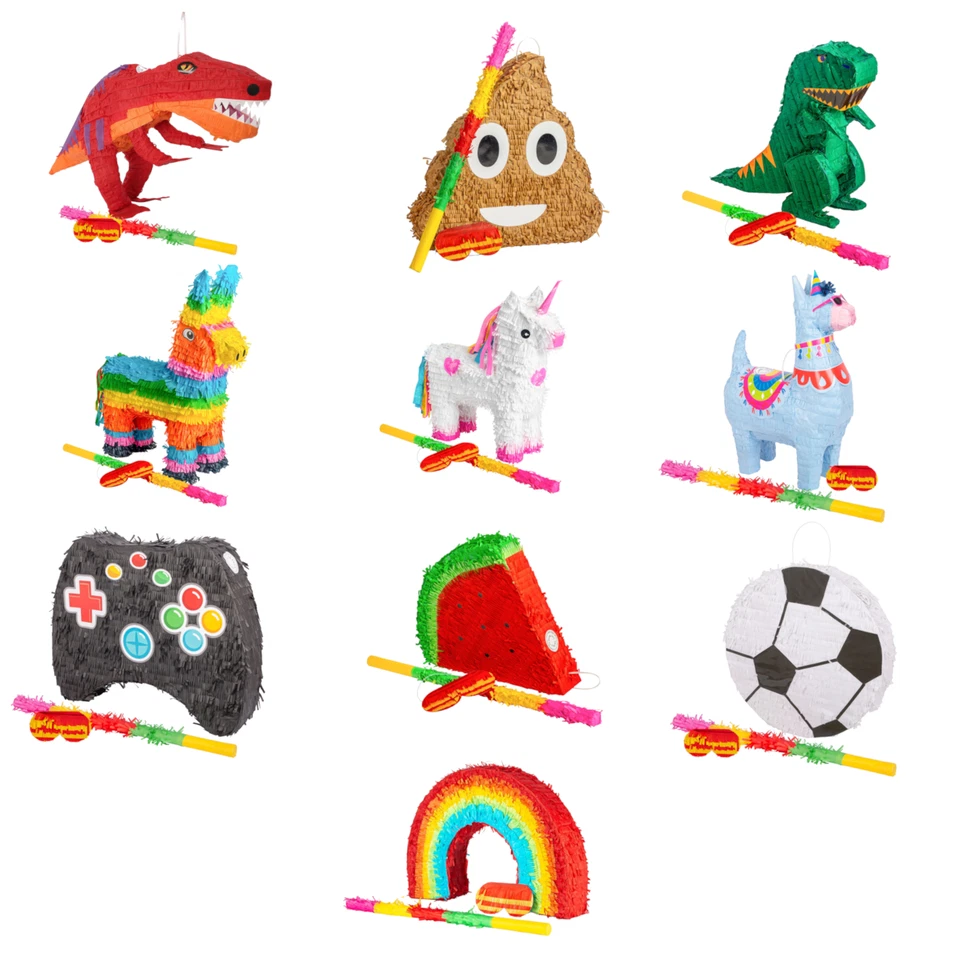 Juego de 3 piezas de piñata con palo de colores y venda para los ojos juego de fiesta de cumpleaños para niños Foto 1 de 1