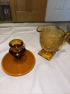 Crema y candelabro abierto vintage de vidrio ámbar - Imagen 1 de 7