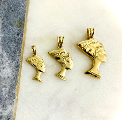 10K Solid Yellow Gold Nefertiti Egyptian Goddess Pendant-10K Gold Nefertiti- G35 - Image 1 of 4