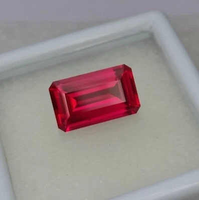Precision Cut - 8.10 ct Lab Pink Ruby, 9X 15 MM Emerald Cut Ruby, Precious Gem - Image 1 of 3