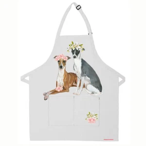 Italian Greyhound Floral  Apron Two Pocket Bib Apron with Adj Neck - Picture 1 of 1