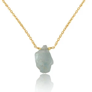 Raw Aquamarine Healing Pendent Yellow Gold Plated Necklace For Anniversary Gift - Picture 1 of 3