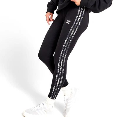 NEW ADIDAS ORIGINALS WOMENS  SNAKESKIN TREFOIL TIGHTS ~SIZE MEDIUM  #IB8794 - Image 1 of 4