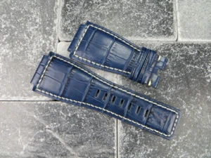 24mm Bell & Ross Leather Strap Navy Blue Watch Band for BR-01 BR-03 BR White x1 - Picture 1 of 10
