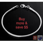 Silver 4mm Classic Snake Chain Bracelet Charms Ideal Gift Charm Women Girls