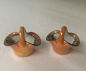 Noritaki Vintage HandPainted Lusterware Salt Baskets Orange w Flowers Set Of 2 - Picture 1 of 5