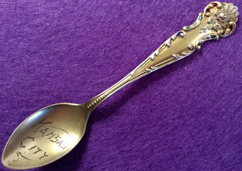 Kansas City Enamel Gold Wash 925/1000 Sterling 4.2" Souvenir Spoon No monograms Cover