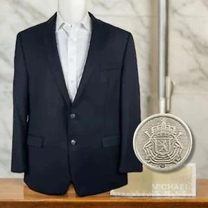 Michael Kors Blazer Jacket Mens 46R Black Solid Silver Metal Buttons - Picture 1 of 8