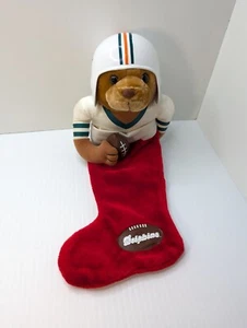 Vintage Miami Dolphins 1998 Teddy Bear Football Christmas Stocking Plush 22" NFL - Picture 1 of 9