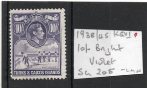 Turks & Caicos GV1 1938-45. 10s. bright violet sg 205 VLH.Mint - Picture 1 of 2