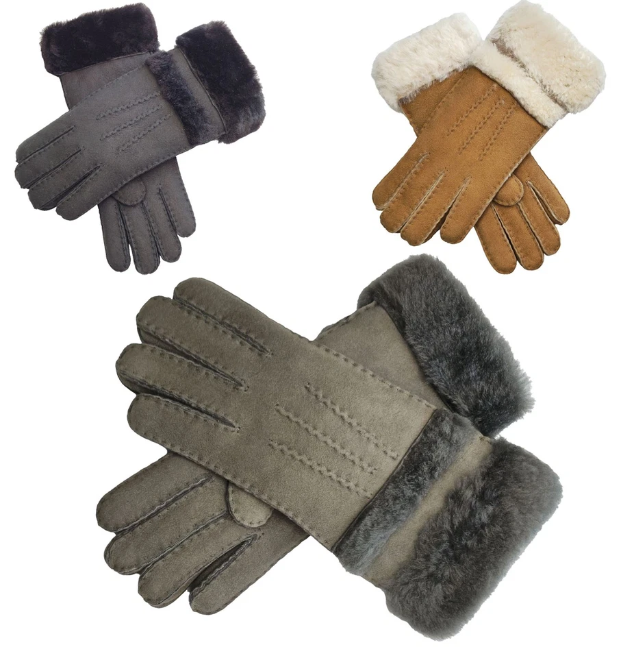 Infinity Leather Womens Sheepskin Suede Gloves with Roll Up/Down Cuff