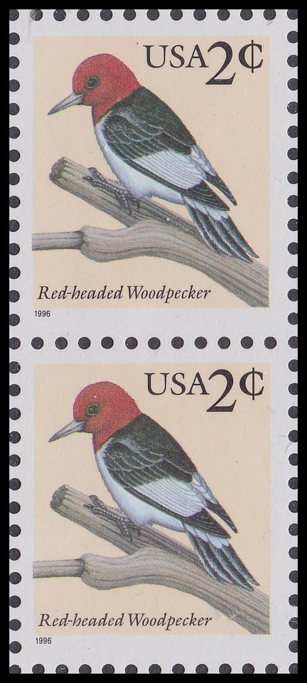 US 3032 Red-headed Woodpecker 2c vert pair MNH 1996 - Image 1 of 1