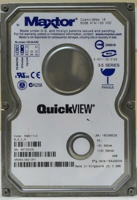 Maxtor DiamondMax 16 80GB PATA IDE 3.5" Hard Drive - Model: 4R080L0 (RAMC1TU0) - Image 1 of 4