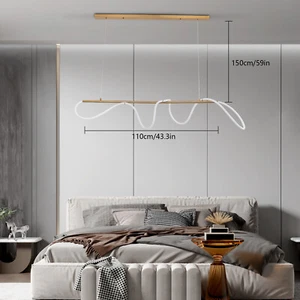 Modern LED Linear Wave Pendant Lamp Dining Room Hanging Chandelier Island Light - Picture 1 of 19
